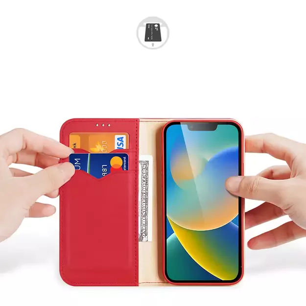 Dux Ducis Hivo Leather Flip Cover Genuine Leather Wallet for Cards and Documents iPhone 14 Plus Red 1