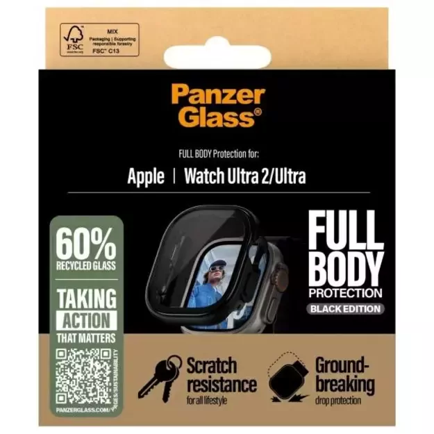 PanzerGlass Snappie Full Body Tempered Glass for Apple Watch Ultra 2 - Black 6