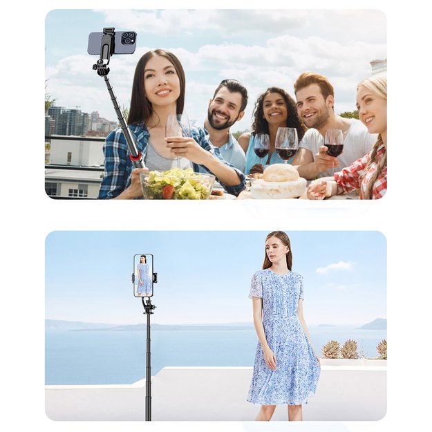 Selfie stick WC1Y2S 1.3m aluminum alloy telescopic tripod with phone holder - black 20