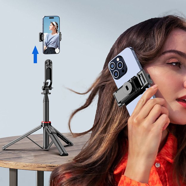 Selfie stick WC1Y2S 1.3m aluminum alloy telescopic tripod with phone holder - black 12