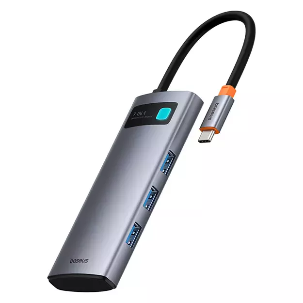 Baseus Metal Gleam 7in1 HDMI 4K 60Hz USB-C Hub / 3x USB 3.0 / USB-C PD / SD / microSD - Gray