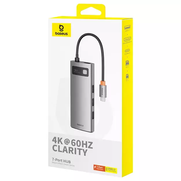 Baseus Metal Gleam 7in1 HDMI 4K 60Hz USB-C Hub / 3x USB 3.0 / USB-C PD / SD / microSD - Gray 8