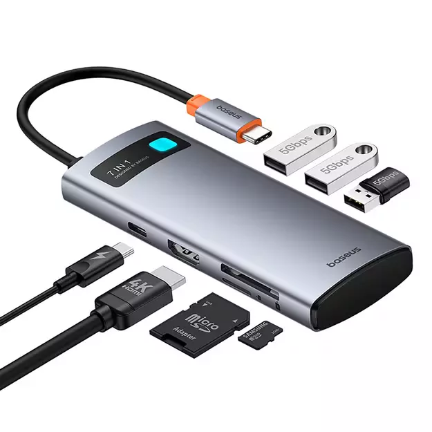 Baseus Metal Gleam 7in1 HDMI 4K 60Hz USB-C Hub / 3x USB 3.0 / USB-C PD / SD / microSD - Gray 5