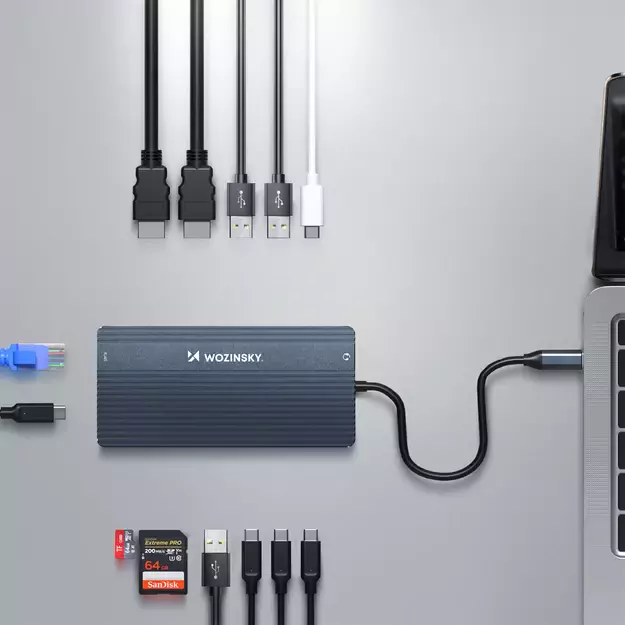 USB-C Hub 14 in 1 Wozinsky WDS03Y5S Multifunctional, Aluminum, for 3 Monitors, with 15 cm Cable - Gray 4