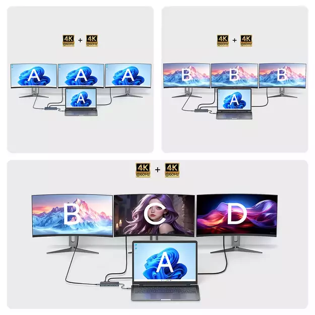 USB-C Hub 14 in 1 Wozinsky WDS03Y5S Multifunctional, Aluminum, for 3 Monitors, with 15 cm Cable - Gray 5