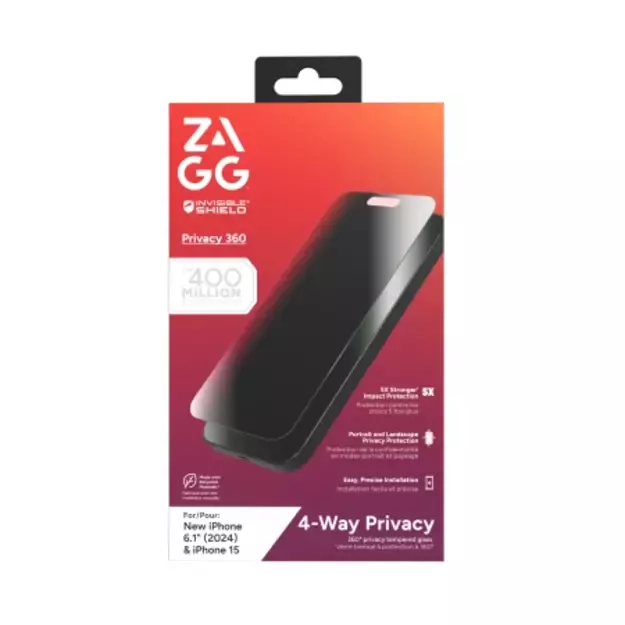 ZAGG InvisibleShield Glass Elite Privacy 360 for iPhone 15 / 16