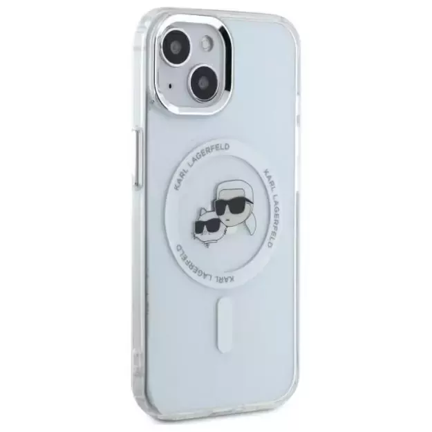 Karl Lagerfeld IML Metal Karl&amp Choupette Head MagSafe iPhone 14 Case - White 10