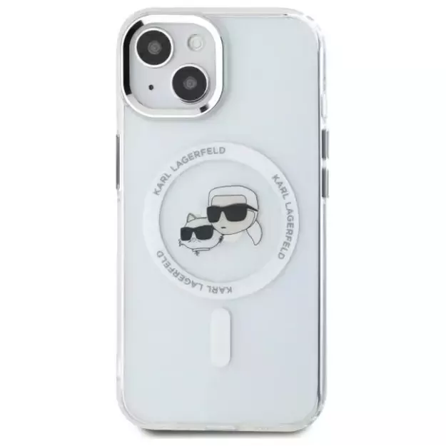 Karl Lagerfeld IML Metal Karl&amp Choupette Head MagSafe iPhone 14 Case - White 9