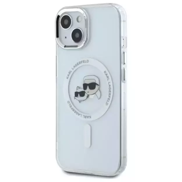Karl Lagerfeld IML Metal Karl&amp Choupette Head MagSafe iPhone 14 Case - White 8