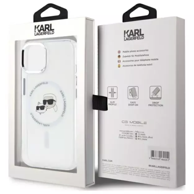 Karl Lagerfeld IML Metal Karl&amp Choupette Head MagSafe iPhone 14 Case - White 14