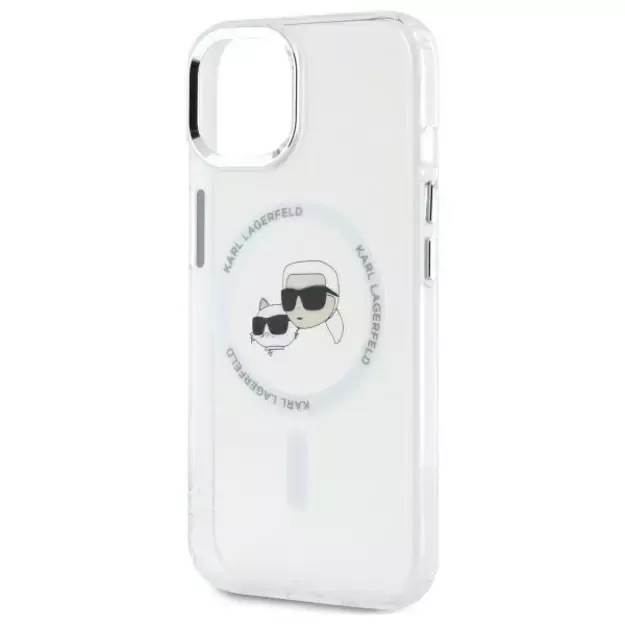 Karl Lagerfeld IML Metal Karl&amp Choupette Head MagSafe iPhone 14 Case - White 12