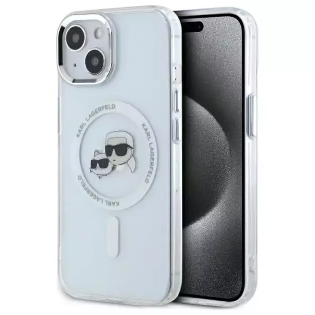 Karl Lagerfeld IML Metal Karl&amp Choupette Head MagSafe iPhone 14 Case - White