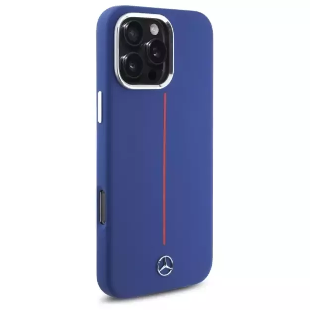 Mercedes Silicone Red Stripe MagSafe Case for iPhone 16 Pro Max - Navy Blue 14