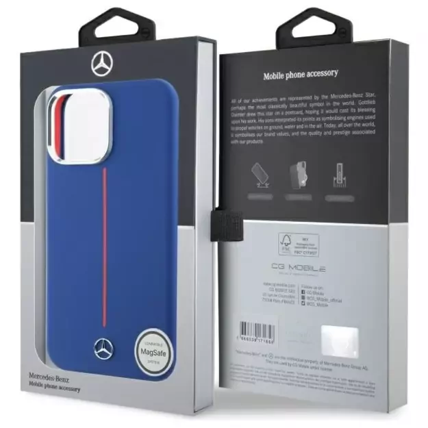 Mercedes Silicone Red Stripe MagSafe Case for iPhone 16 Pro Max - Navy Blue 4