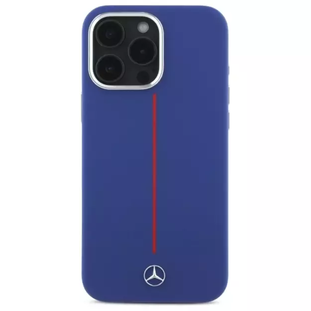 Mercedes Silicone Red Stripe MagSafe Case for iPhone 16 Pro Max - Navy Blue 13