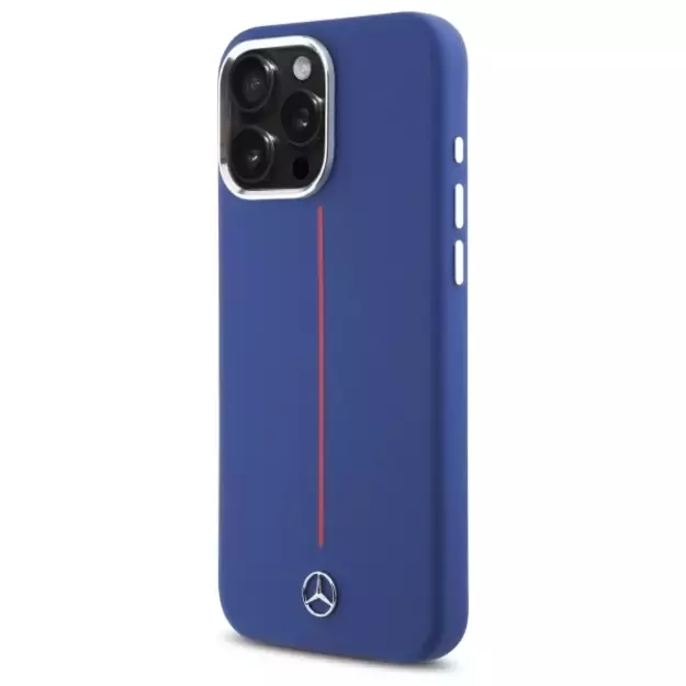 Mercedes Silicone Red Stripe MagSafe Case for iPhone 16 Pro Max - Navy Blue 12
