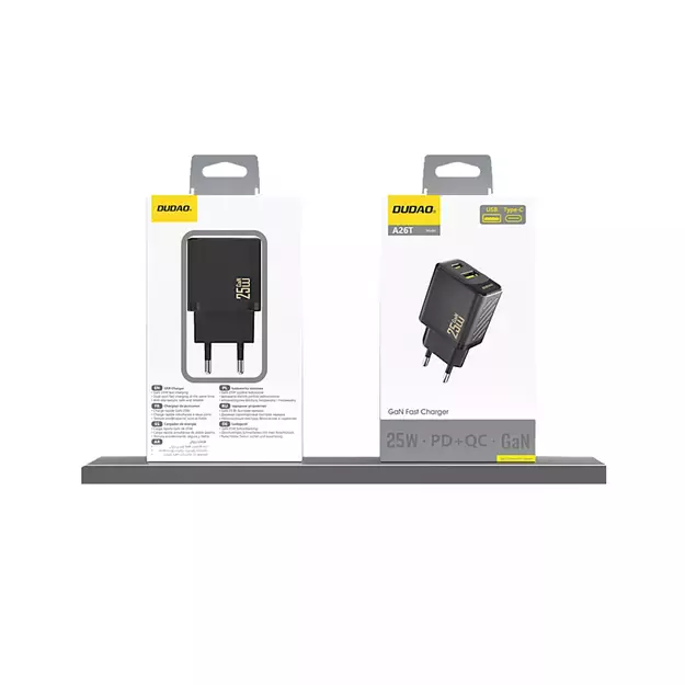 Dudao A26T GaN 25W USB-A, USB-C Charger - Black 3
