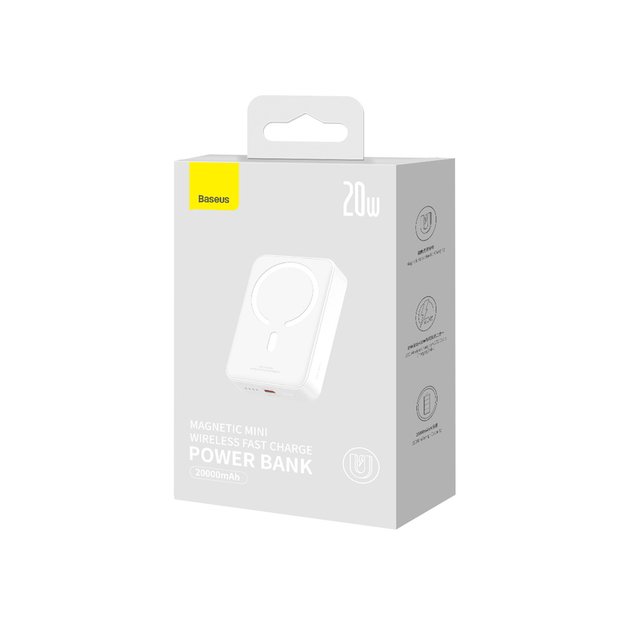 Baseus Magnetic Mini 20000 mAh 20W power bank - white + USB-C / USB-C cable 7