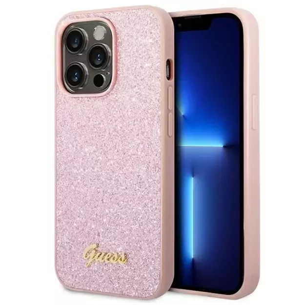 Guess GUHCP14XHGGSHP iPhone 14 Pro Max 6,7  różowy/pink hard case Glitter Script