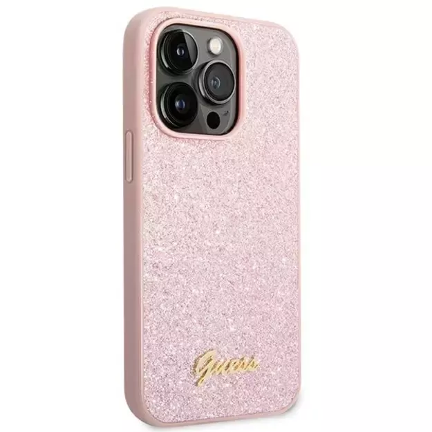 Guess GUHCP14XHGGSHP iPhone 14 Pro Max 6,7  różowy/pink hard case Glitter Script 3