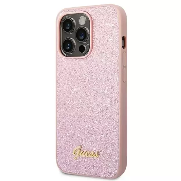 Guess GUHCP14XHGGSHP iPhone 14 Pro Max 6,7  różowy/pink hard case Glitter Script 1