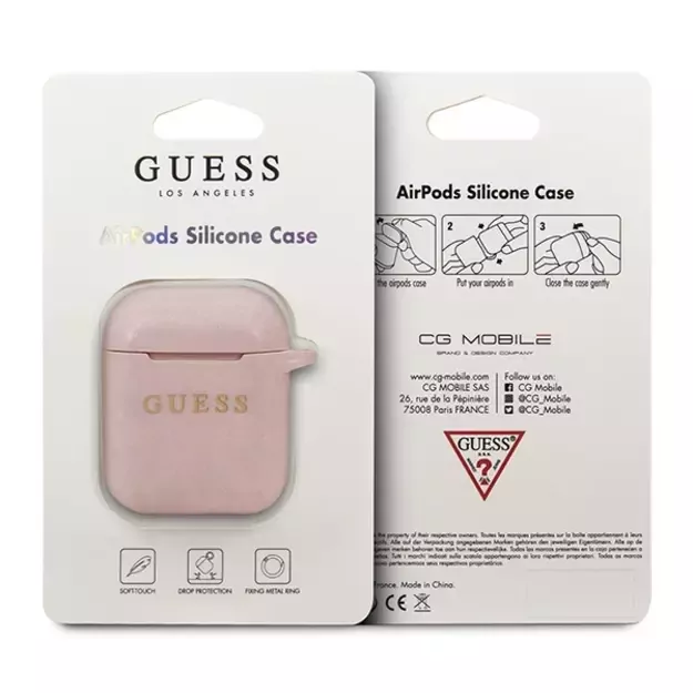 Guess GUACCSILGLLP AirPods cover light pink / pink Silicone Glitter 1