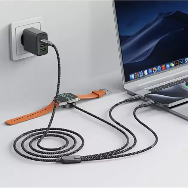 Acefast C6-11 USB-C 3in1 Cable - 2x USB-C / Qi 480Mb/s 100W 1.2m - black 7