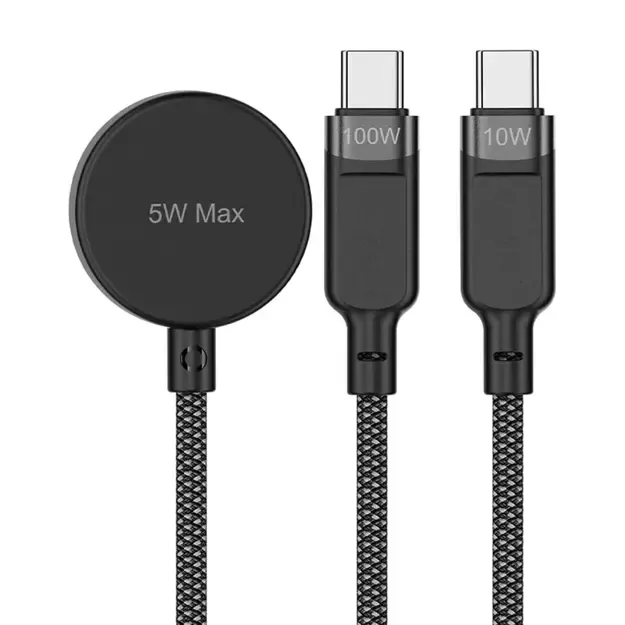 Acefast C6-11 USB-C 3in1 Cable - 2x USB-C / Qi 480Mb/s 100W 1.2m - black 5