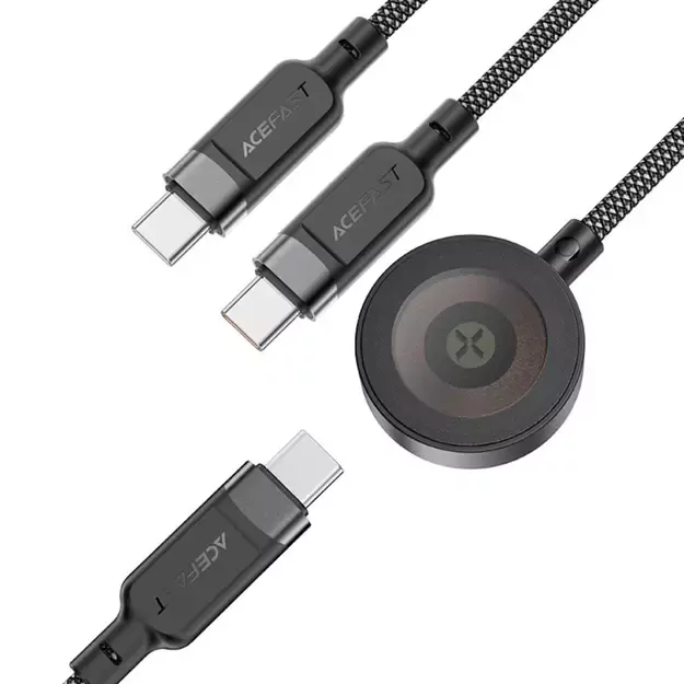 Acefast C6-11 USB-C 3in1 Cable - 2x USB-C / Qi 480Mb/s 100W 1.2m - black 6