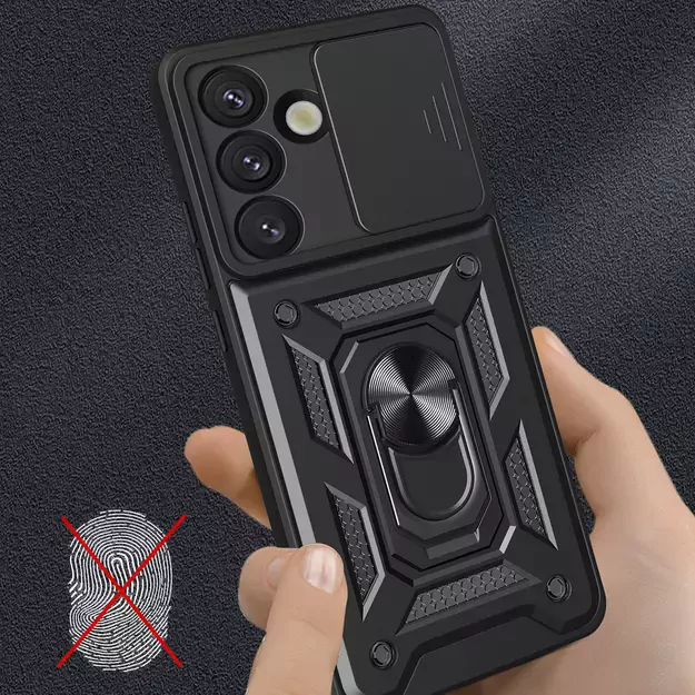 Hybrid Armor Camshield with Camera Cover and Metal Ring for Samsung Galaxy S25 - Black 10
