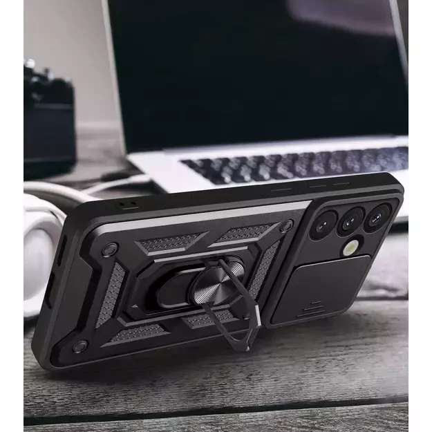 Hybrid Armor Camshield with Camera Cover and Metal Ring for Samsung Galaxy S25 - Black 11