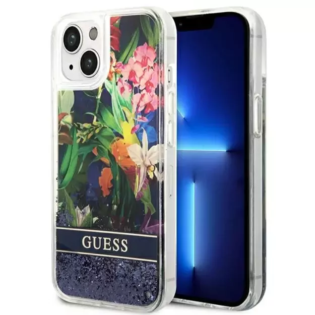 Guess GUHCP14MLFLSB iPhone 14 Plus 6.7 &quot blue / blue hardcase Flower Liquid Glitter