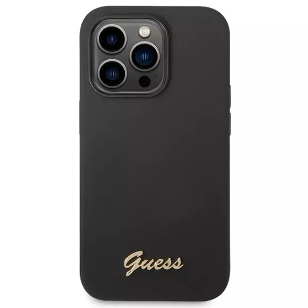 Guess GUHCP14XSLSMK iPhone 14 Pro Max 6.7  black/black hard case Silicone Vintage Gold Logo 9