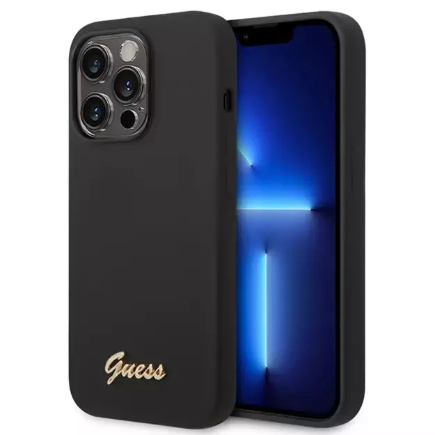Guess GUHCP14XSLSMK iPhone 14 Pro Max 6.7  black/black hard case Silicone Vintage Gold Logo