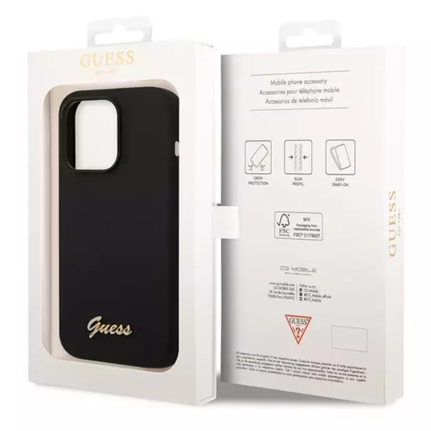 Guess GUHCP14XSLSMK iPhone 14 Pro Max 6.7  black/black hard case Silicone Vintage Gold Logo 14