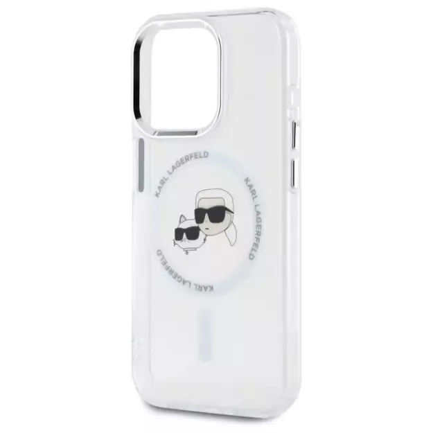 Karl Lagerfeld IML Metal Karl&amp Choupette Head MagSafe Case for iPhone 15 Pro Max - White 5