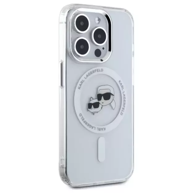 Karl Lagerfeld IML Metal Karl&amp Choupette Head MagSafe Case for iPhone 15 Pro Max - White 3