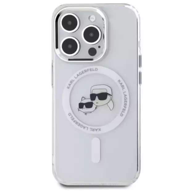 Karl Lagerfeld IML Metal Karl&amp Choupette Head MagSafe Case for iPhone 15 Pro Max - White 2