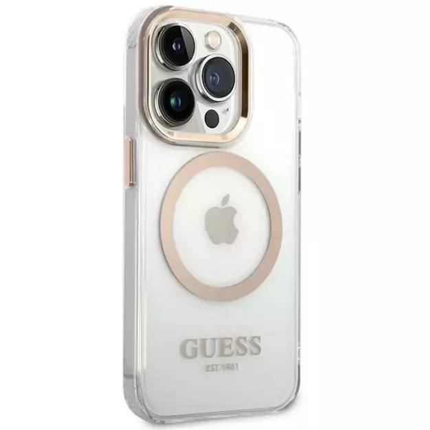 Guess GUHMP14XHTRMD iPhone 14 Pro Max 6.7  gold / gold hard case Metal Outline Magsafe 3