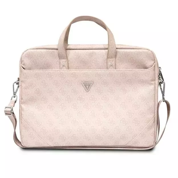 Guess Saffiano 4G Triangle Logo bag for a 16&#39 &#39  laptop - pink