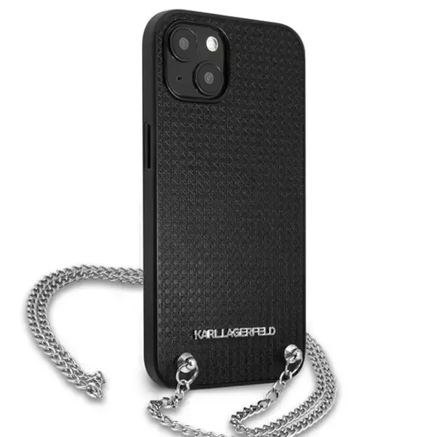 Karl Lagerfeld KLHCP13SPMK iPhone 13 mini 5,4 &quot hardcase black / black Leather Textured and Chain 3