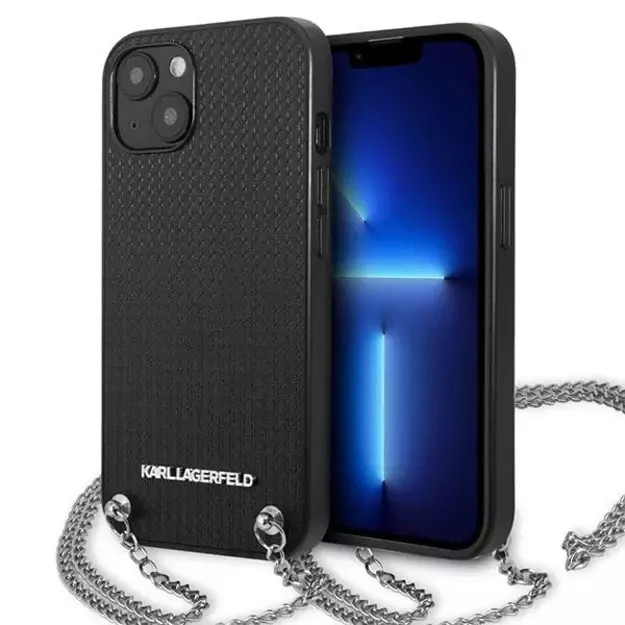 Karl Lagerfeld KLHCP13SPMK iPhone 13 mini 5,4 &quot hardcase black / black Leather Textured and Chain