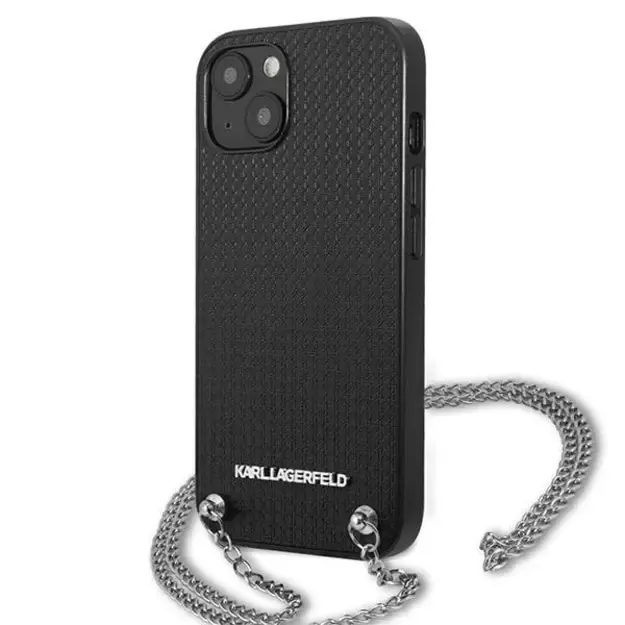 Karl Lagerfeld KLHCP13SPMK iPhone 13 mini 5,4 &quot hardcase black / black Leather Textured and Chain 1