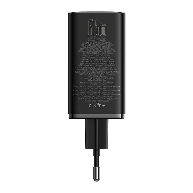 Baseus GaN6 Pro Charger 65W 2 x USB-C 2 x USB-A with Black USB-C Cable 100W 1m - Black 2