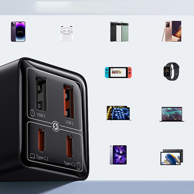 Baseus GaN6 Pro Charger 65W 2 x USB-C 2 x USB-A with Black USB-C Cable 100W 1m - Black 15