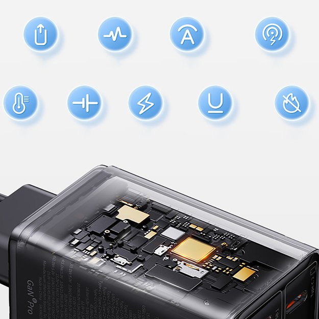 Baseus GaN6 Pro Charger 65W 2 x USB-C 2 x USB-A with Black USB-C Cable 100W 1m - Black 14