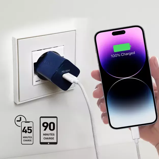 SBS TETRGAN1C20B 20W GaN Wall Charger with Power Delivery - Blue 5