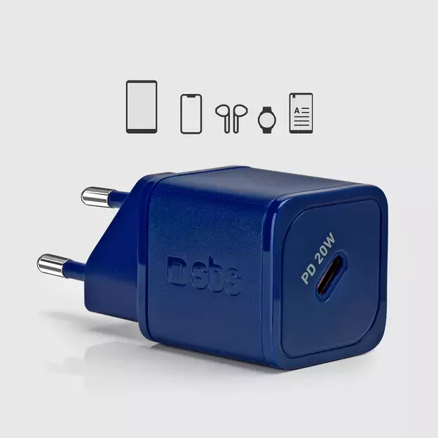 SBS TETRGAN1C20B 20W GaN Wall Charger with Power Delivery - Blue 9