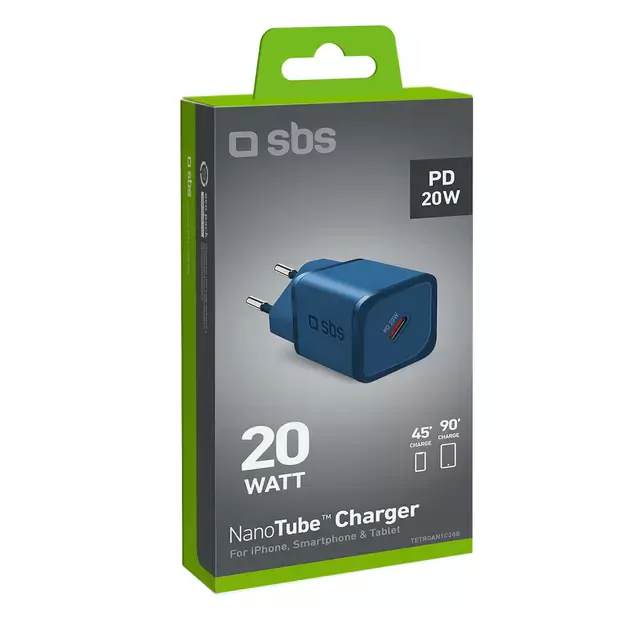 SBS TETRGAN1C20B 20W GaN Wall Charger with Power Delivery - Blue 1