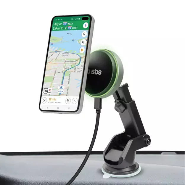 SBS TESUPMAGEXTWIR15W Telescopic Smartphone Holder with Wireless Charger, MagSafe Compatible, for Windshield and Dashboard - Black 2
